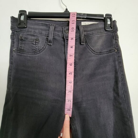 Rag & Bone Black Ash Washed Out High Rise Ankle Skinny Denim Jeans Slit Hem 26 - Picture 9 of 17